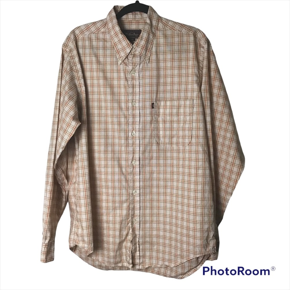 Marlboro Classics orange/yellow plaid long sleeve button down shirt. Large